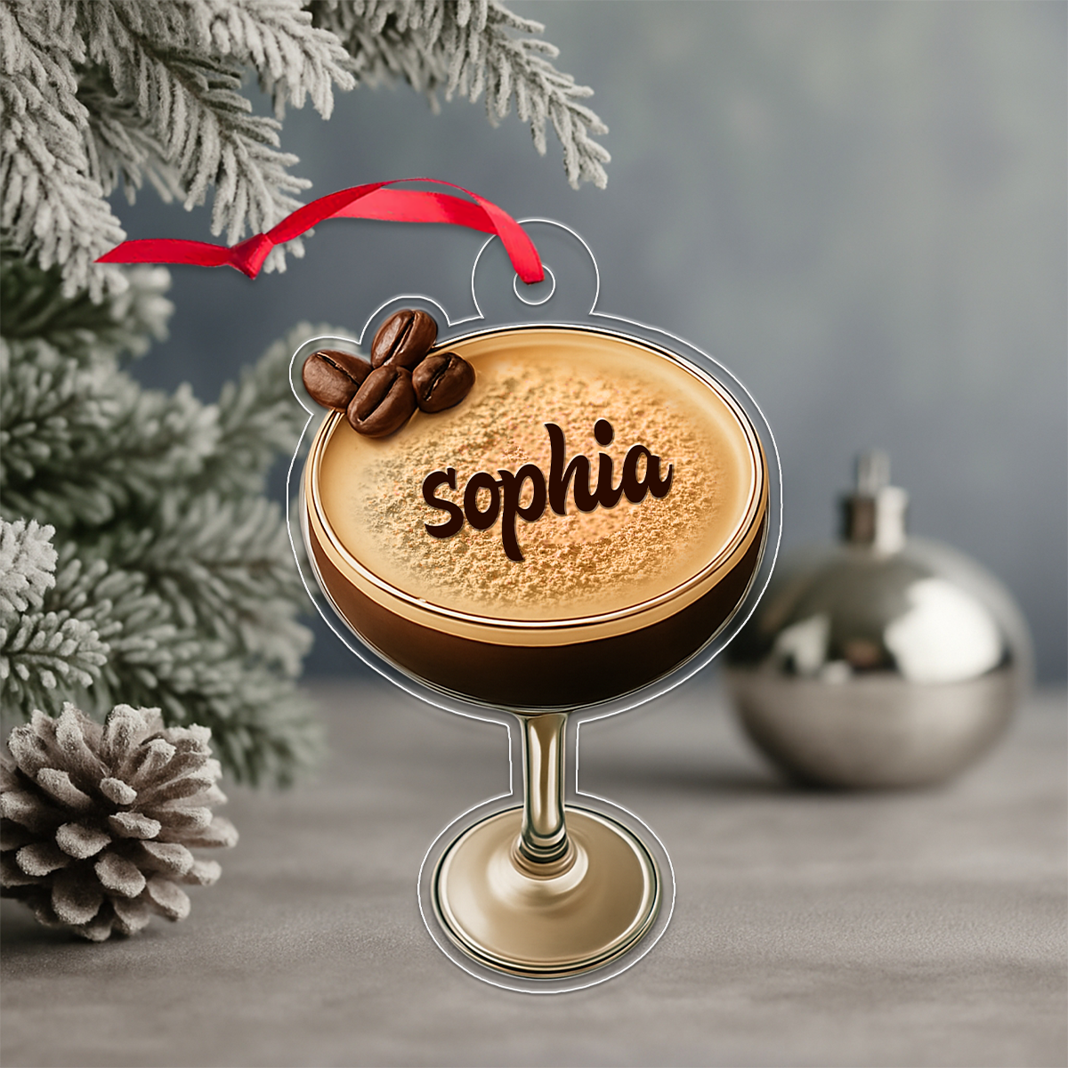 Custom Name Espresso Martini Drink Lover Acrylic Ornament Christmas Gift