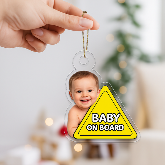 Custom Photo Baby On Board Ornament, Personalized Baby Picture Christmas Ornament, Baby’s First Christmas Keepsake, Holiday Decoration Gift