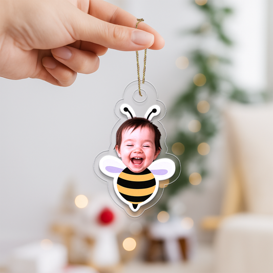 Personalized Baby Face Bee Ornament, Custom Photo Christmas Ornament, Baby’s First Christmas Keepsake, New Parents Gift