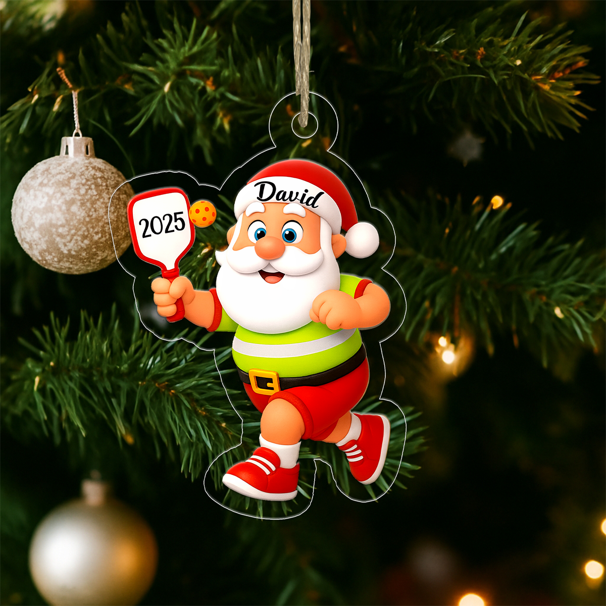 Custom Name Pickleball Santa 2025 Acrylic Ornament Christmas Gift