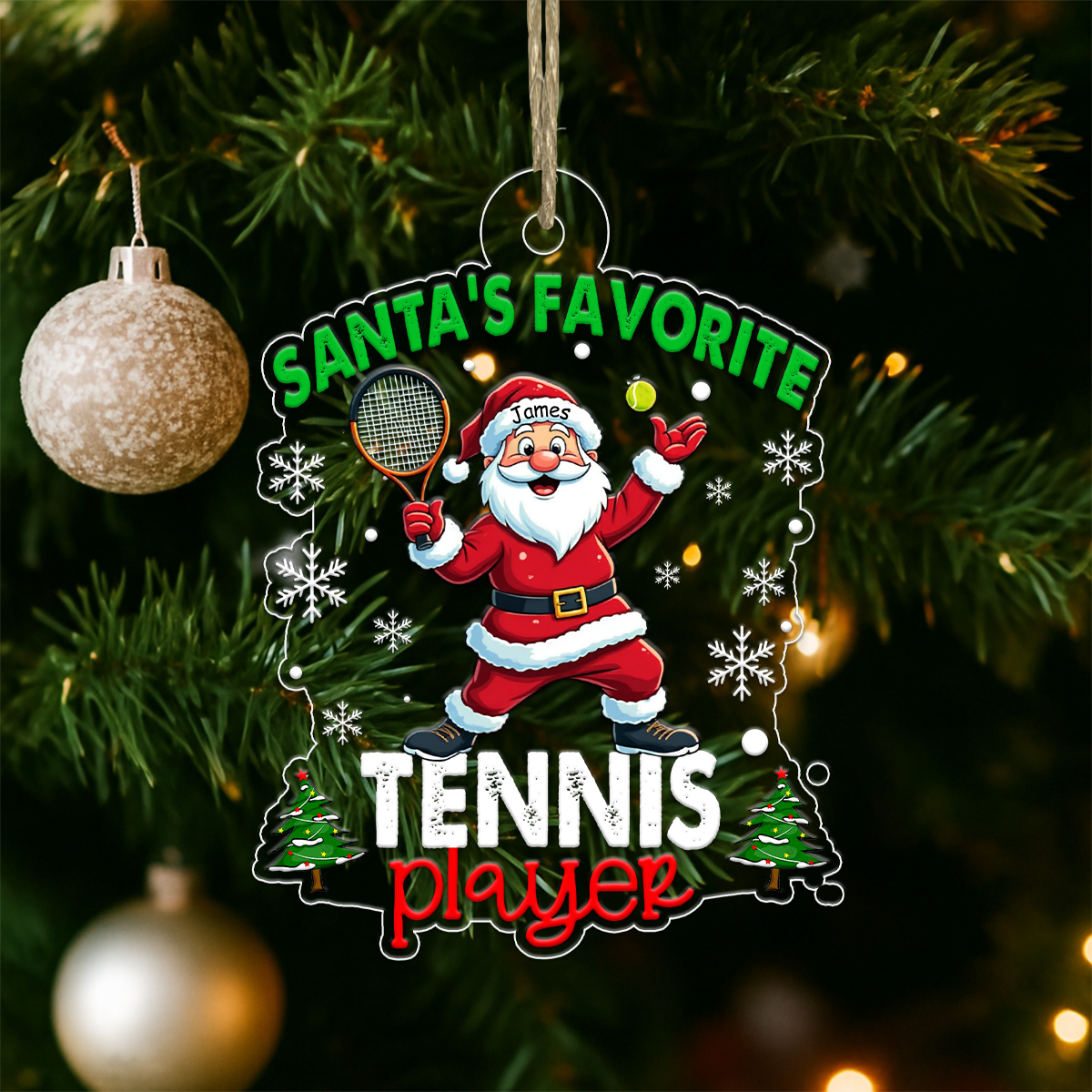 Custom Name Tennis Santa's Favorite Acrylic Ornament Christmas Gift