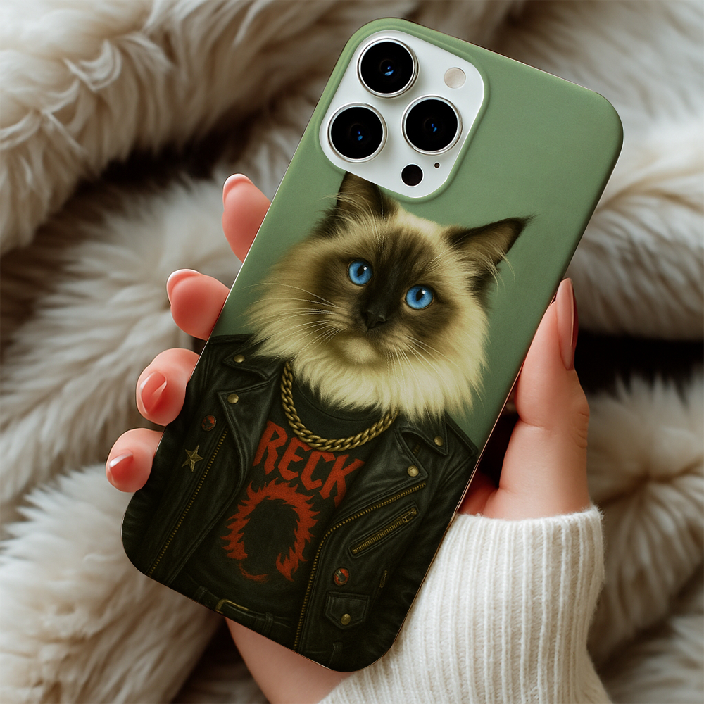 Custom Photo Rock n Roll Cat Phone Case _ Gift For Cat Lovers