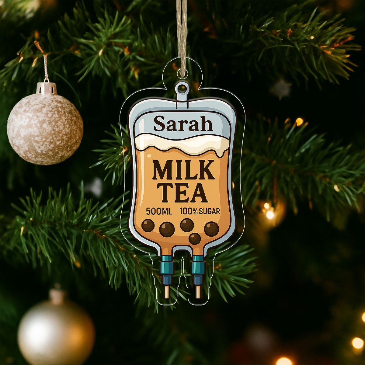Personalized Milk Tea Bag Ornament, Custom Bubble Tea Christmas Ornament, Milk Tea Lover Gift, Drink Ornament, Holiday Keepsake Decoration