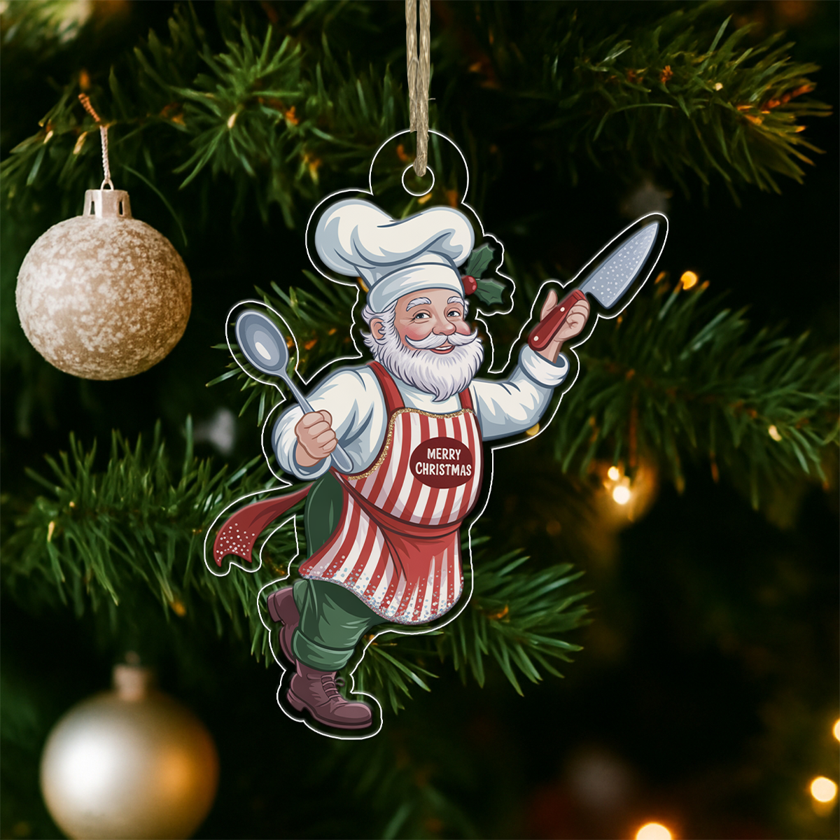 Personalized Santa Chef Acrylic Ornament Christmas Gift