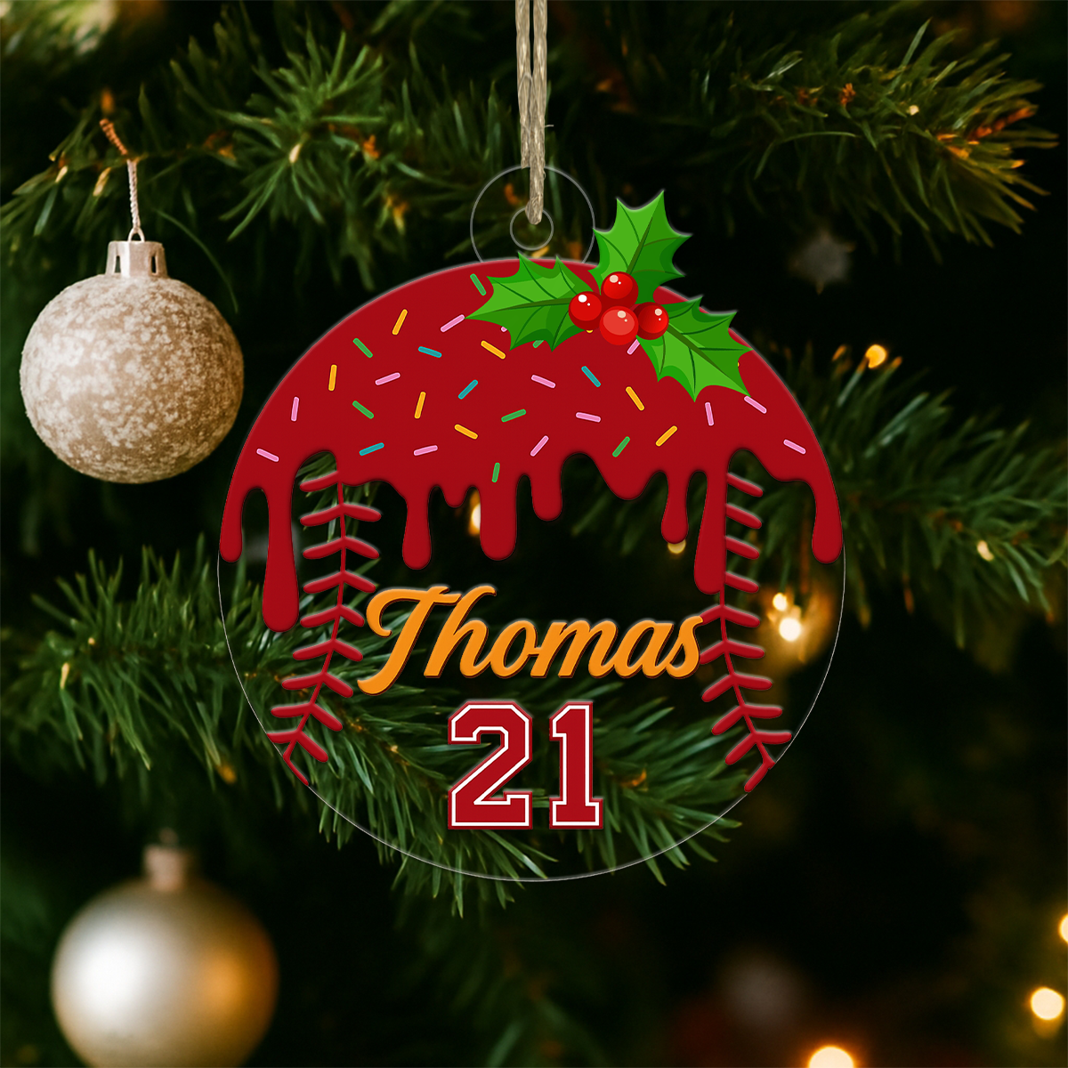 Custom Name Baseball Ice Cream Acrylic Ornament Christmas Gift