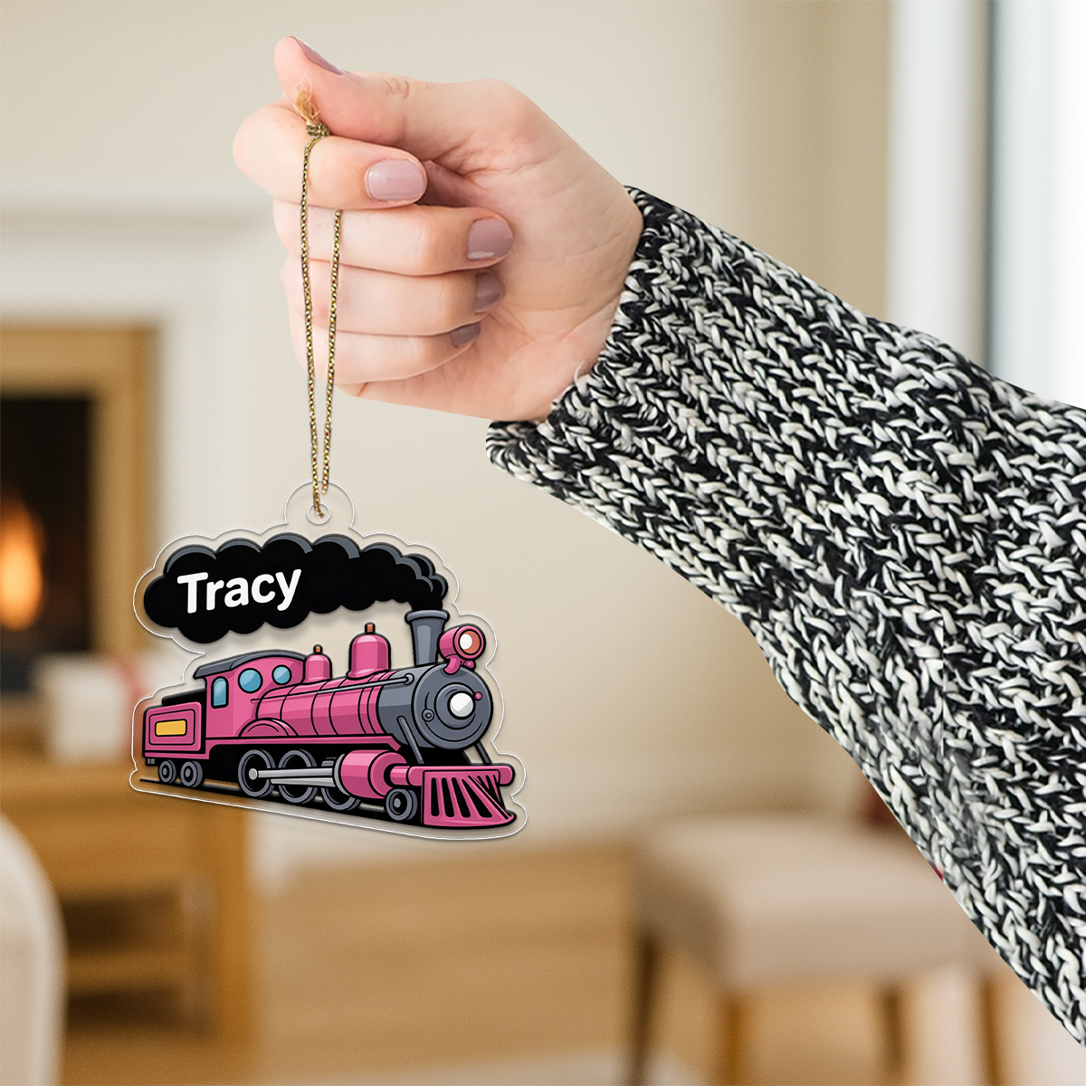 Personalized Pink Train Ornament, Kids Gift, Cute Train Lover Ornament, Holiday Decoration Keepsake, Baby Christmas Ornament