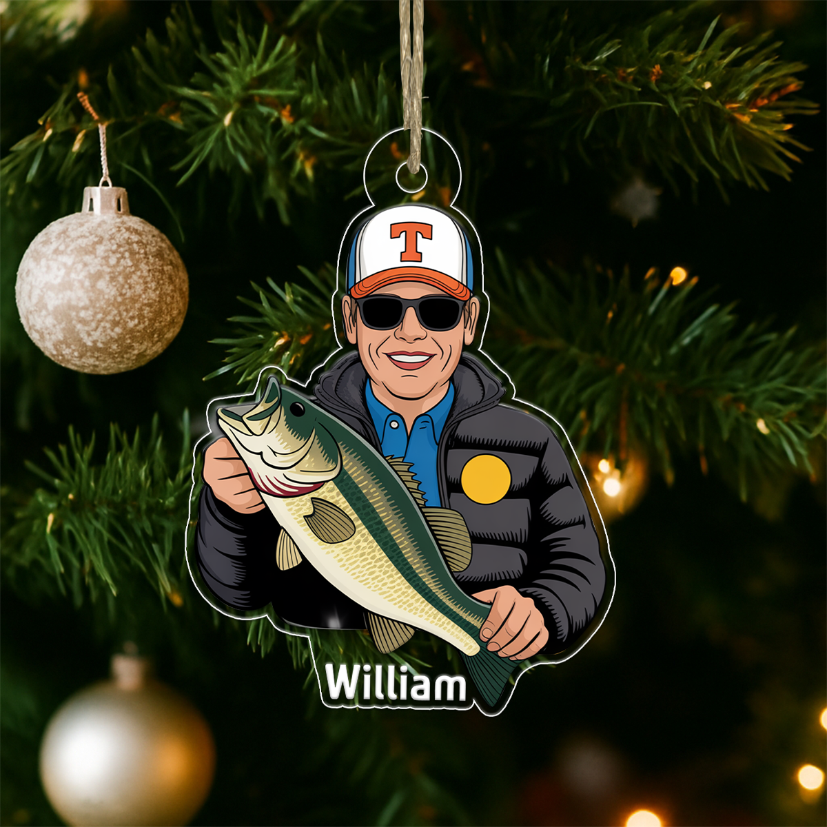 Custom Photo Fisherman Acrylic Ornament Christmas Gift