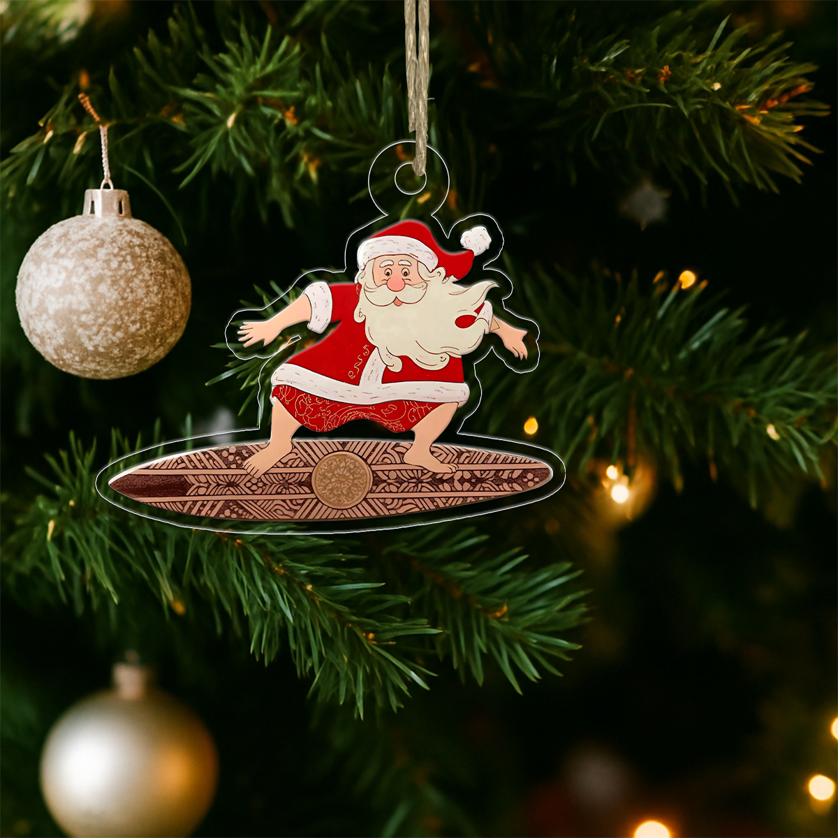 Santa Claus Surf Acrylic Ornament Polynesian Art