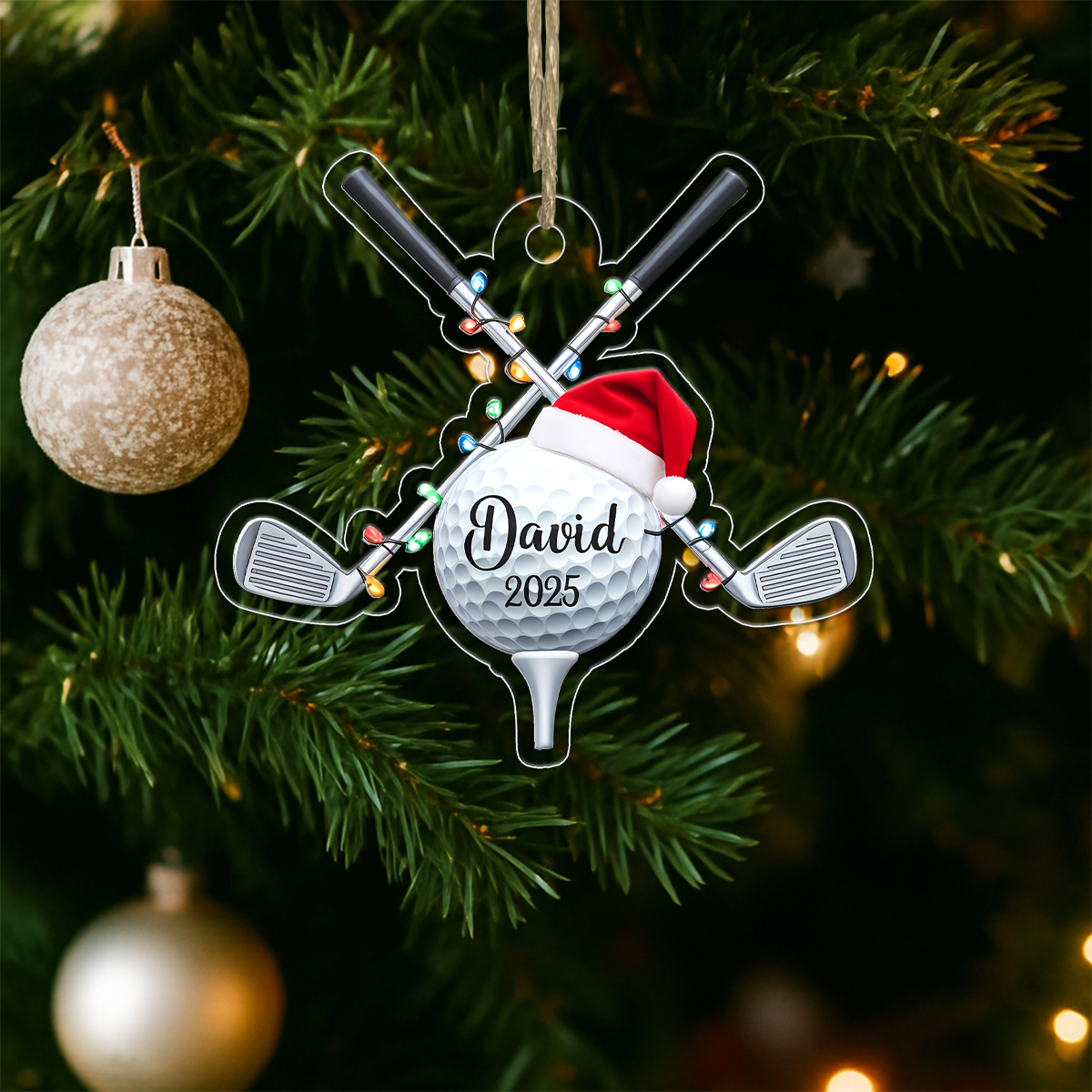 Custom Name Golfer Santa Acrylic Ornament Christmas Gift