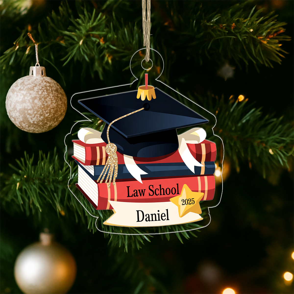 Personalized Graduation Cap Ornament with Books, Custom Graduation Christmas Ornament, Graduation Gift, Academic Achievement Keepsake