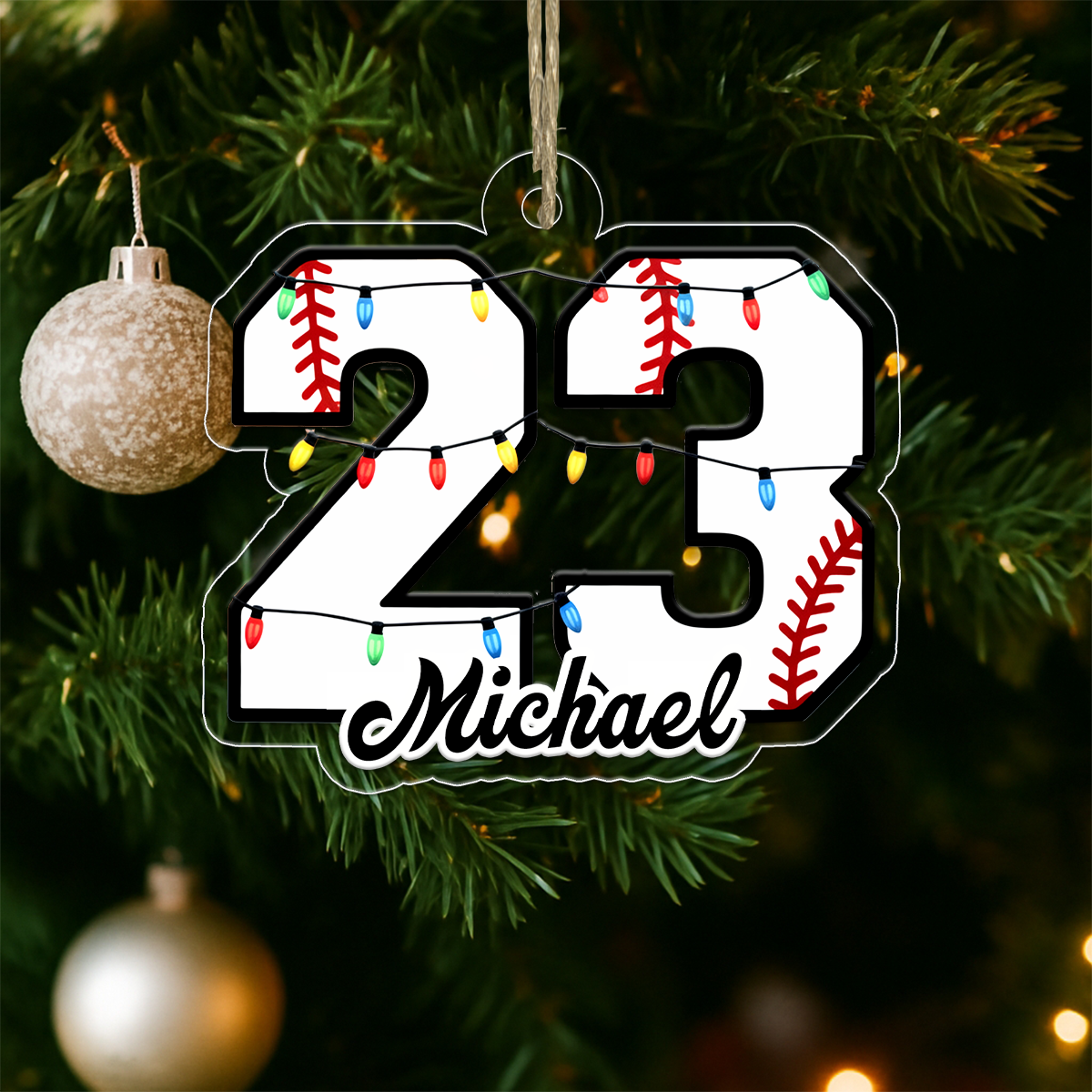 Personalised Christmas Light Baseball Number Acrylic Ornament Christmas Gift