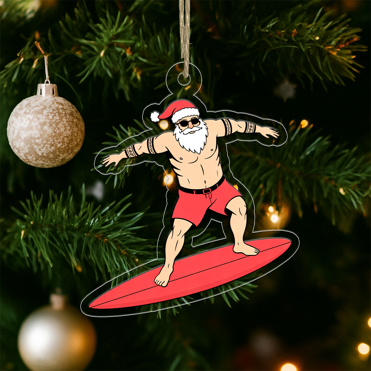 Hawaii Mele Kalikimaka Santa Tattoo Acrylic Ornament Christmas Gift