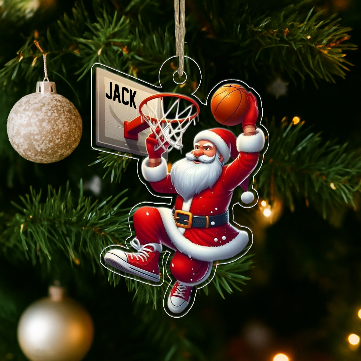 Custom Name BasketBall Player Santa Favorite Acrylic Ornament Christmas Gift
