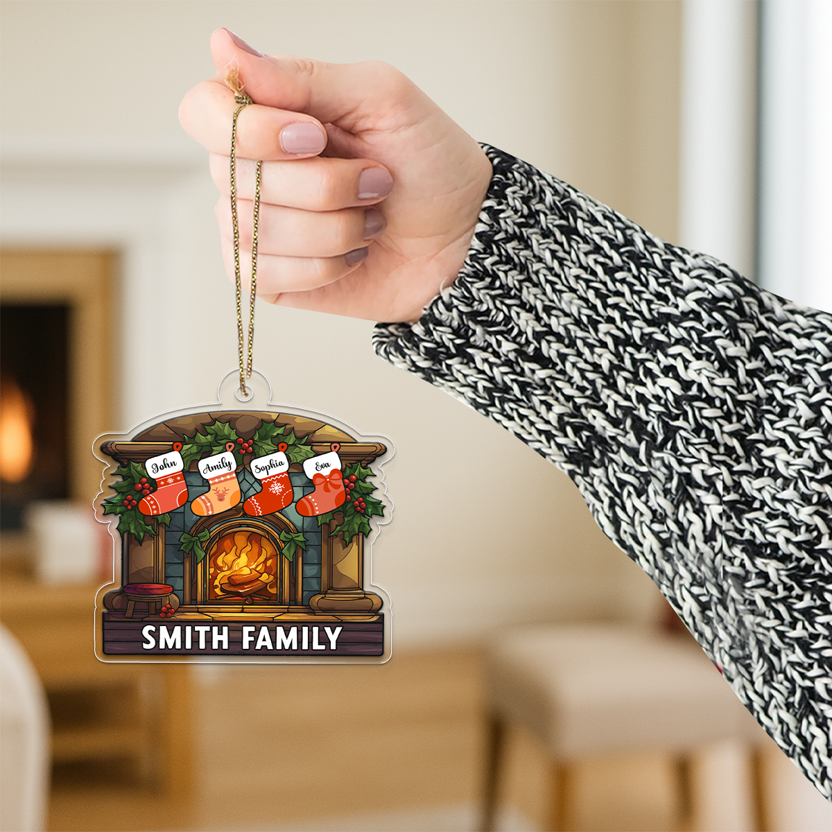 Custom Name Family Christmas Fireplace