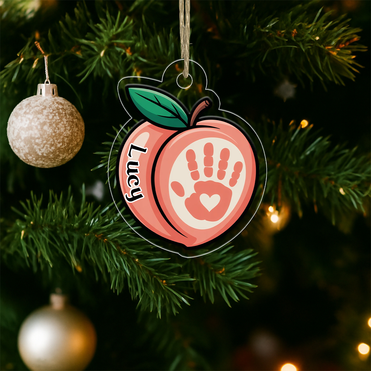 Funny Hand On Peach Ornament, Personalized Christmas Ornament, Naughty Humor Gift, Holiday Keepsake for Adults, Quirky Holiday Decoration