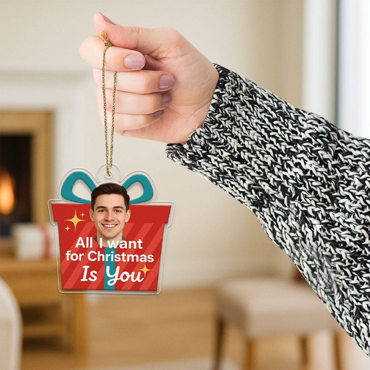Custom Photo All I Want For Christmas Is You Gift Box Ornament, Funny Ornament, Holiday Keepsake Gift, Unique Christmas Decoration