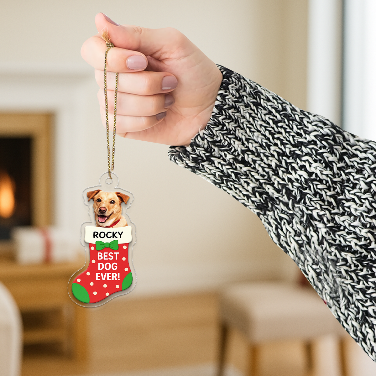 Custom Photo Dog In Stocking Christmas Ornament, Personalized Pet Ornament, Dog Photo Ornament, Pet Lover Gift, Holiday Decoration Keepsake