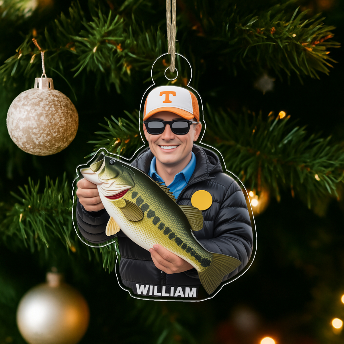 Custom Photo Christmas Birthday Fishing Acrylic Ornament Christmas Gift