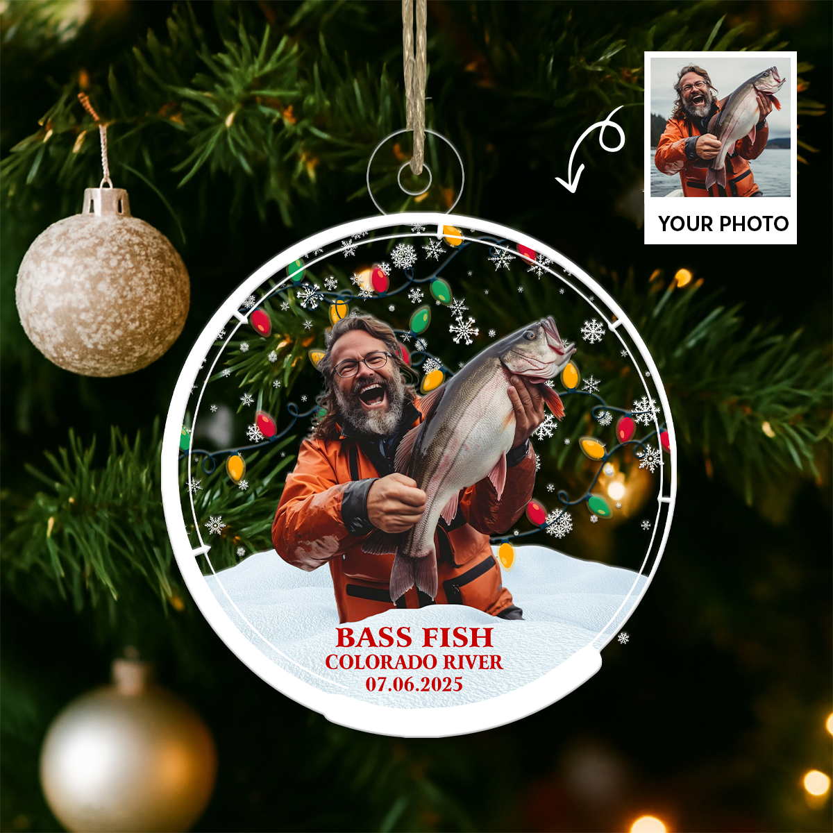 Custom Photo Fishing Christmas Acrylic Ornament Christmas Gift