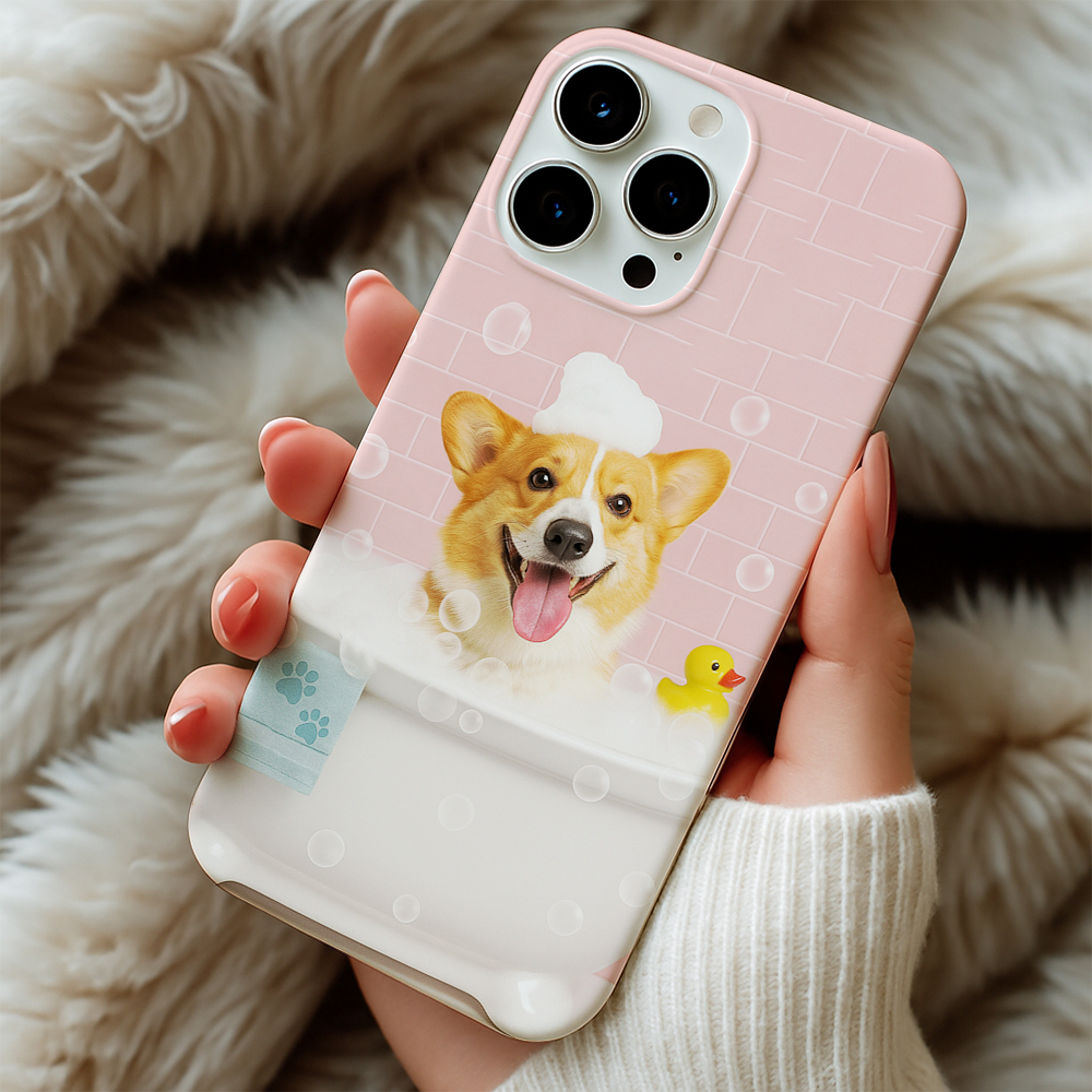 Custom Photo Dog In Bath Phone Case Gift For Dog Lovers