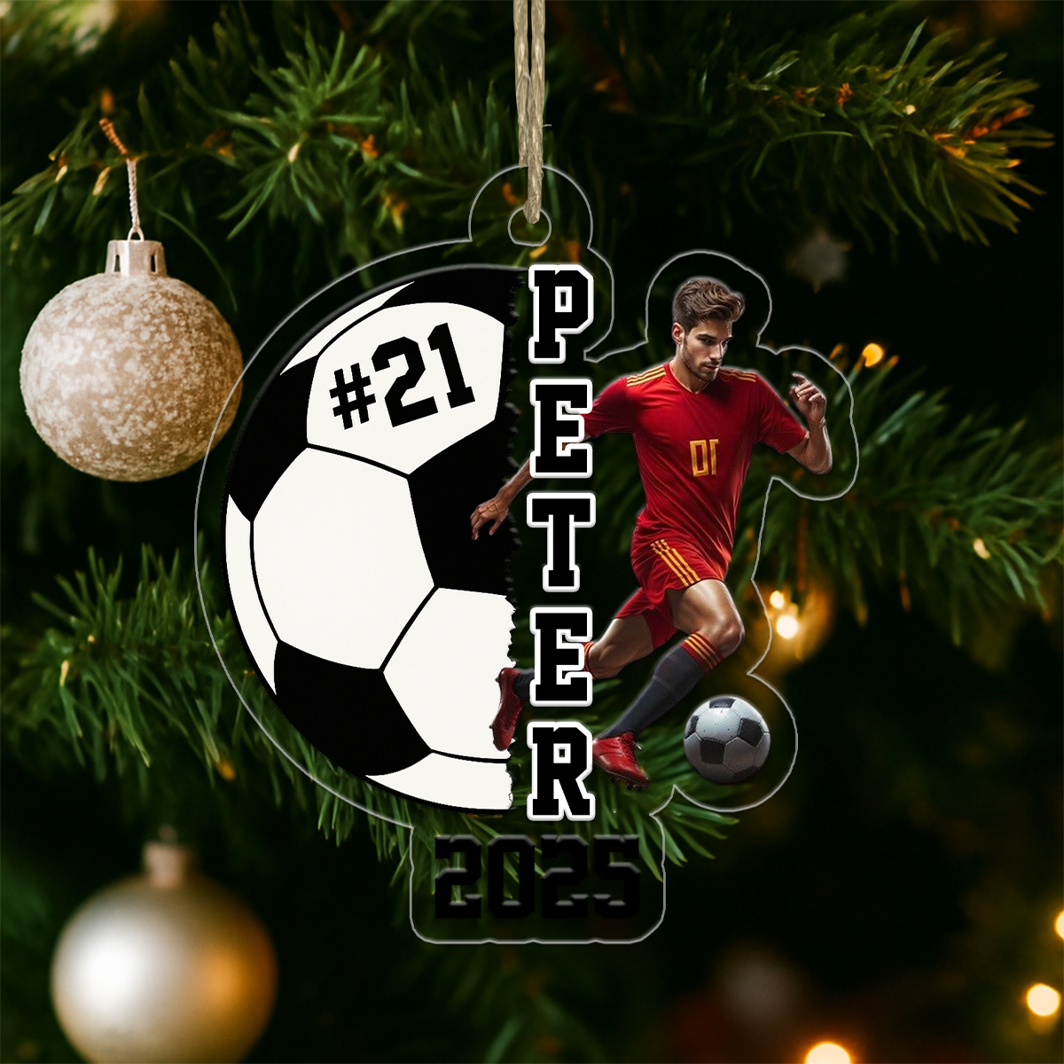 Custom Photo Soccer Player With Name Acrylic Ornament Christmas Gift