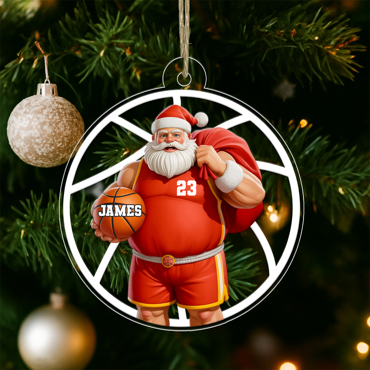 Custom Name Santa Basketball Acrylic Ornament Christmas Gift