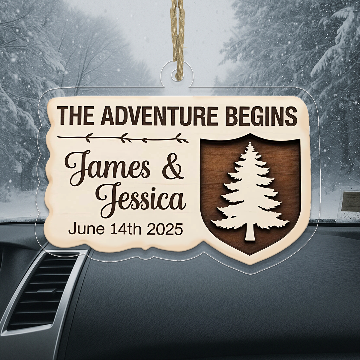 Personalized The Adventure Begins Couple Ornament, Custom Christmas Ornament for Newlyweds, Engagement Gift, Wedding Anniversary Keepsake