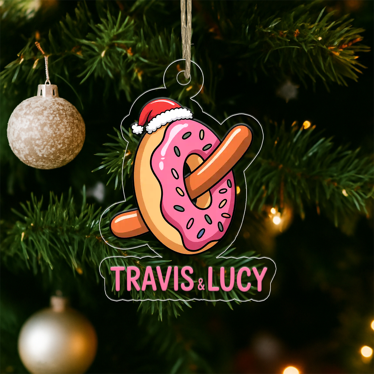 Personalized Funny Food Doughnut and Hotdog Ornament, Custom Gift for Food Lovers, Funny Ornament, Custom Holiday Gift, Funny Food Ornament