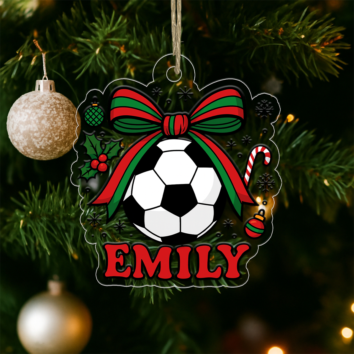Custom Name Soccer Girl Acrylic Ornament Christmas Gift