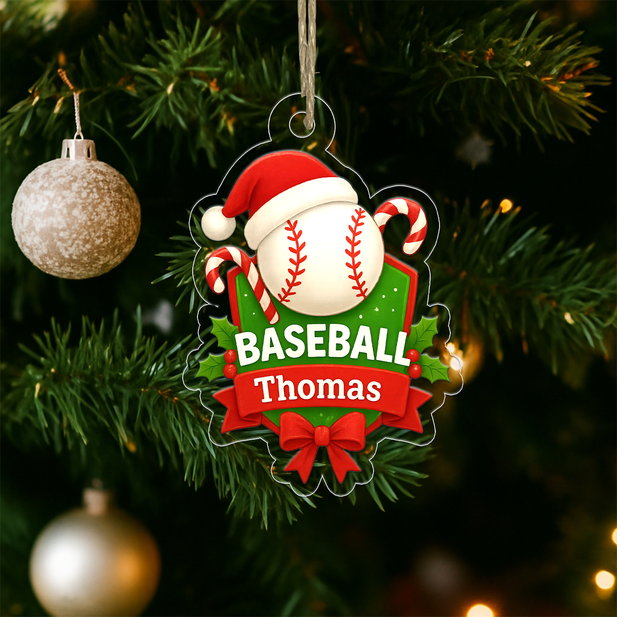 Custom Name Baseball Xmas Acrylic Ornament Christmas Gift