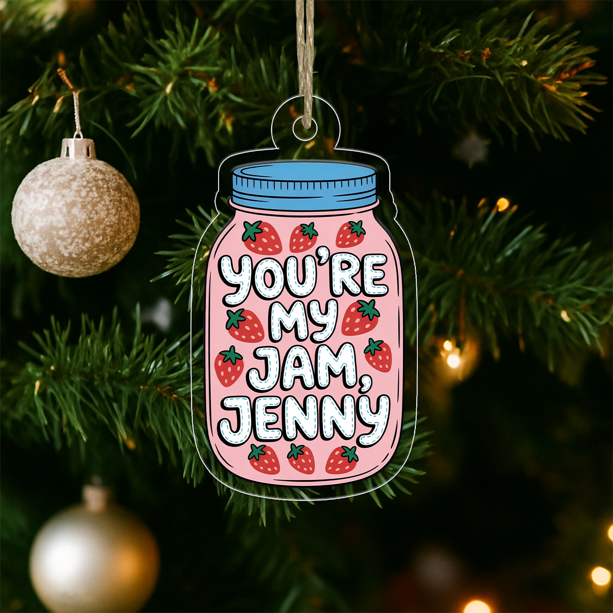 Personalized You're My Jam Strawberries Ornament, Custom Sweet Valentine's Day Ornament, Romantic Holiday Gift, Cute Foodie Keepsake