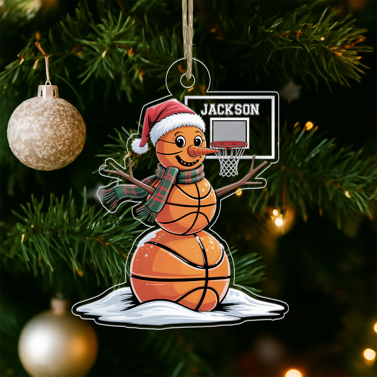 Custom Name Basketball Snowman Xmas Acrylic Ornament Christmas Gift