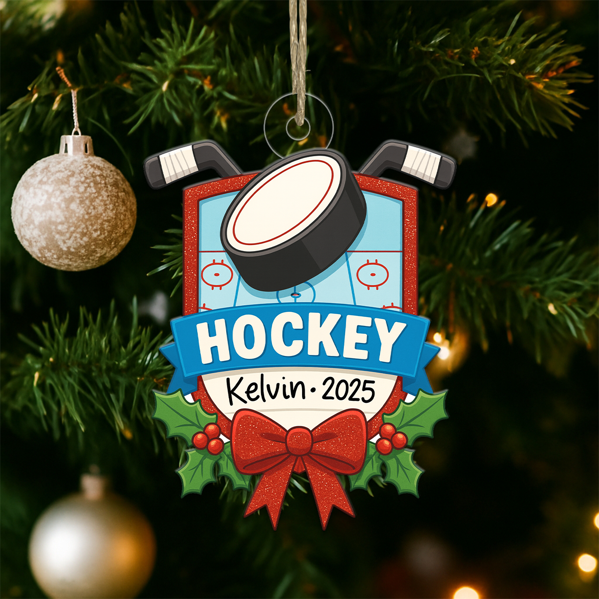 Custom Name Hockey Player Coach Acrylic Ornament Christmas Gift
