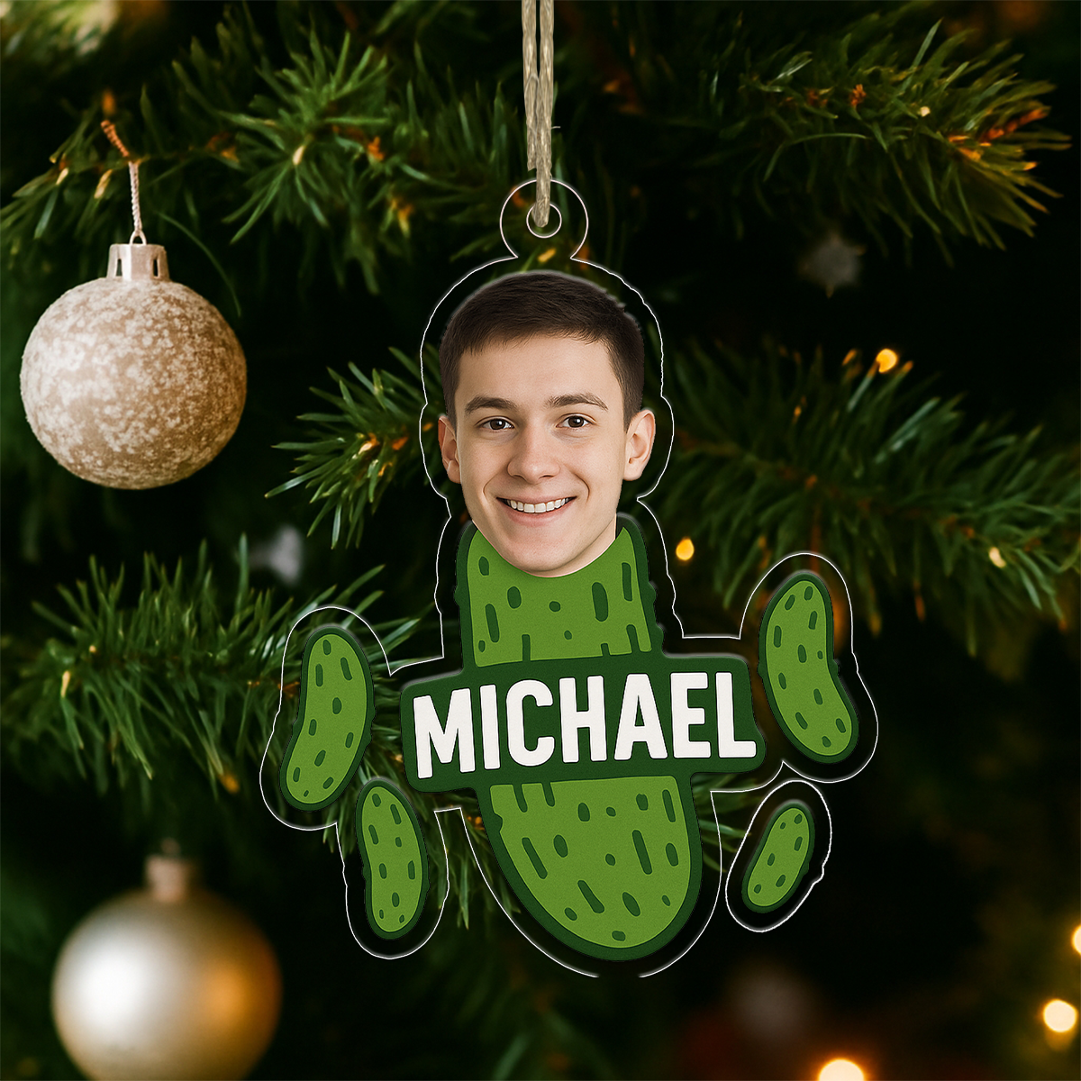Custom Photo Funny Pickle Ornament, Personalized Gag Gift Christmas Ornament, Pickle Lover Ornament, Funny Holiday Decoration