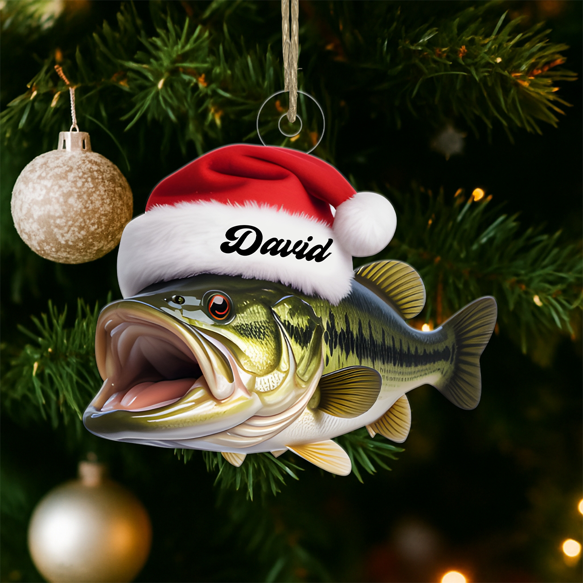 Custom Name Bass Fish Christmas Acrylic Ornament Christmas Gift