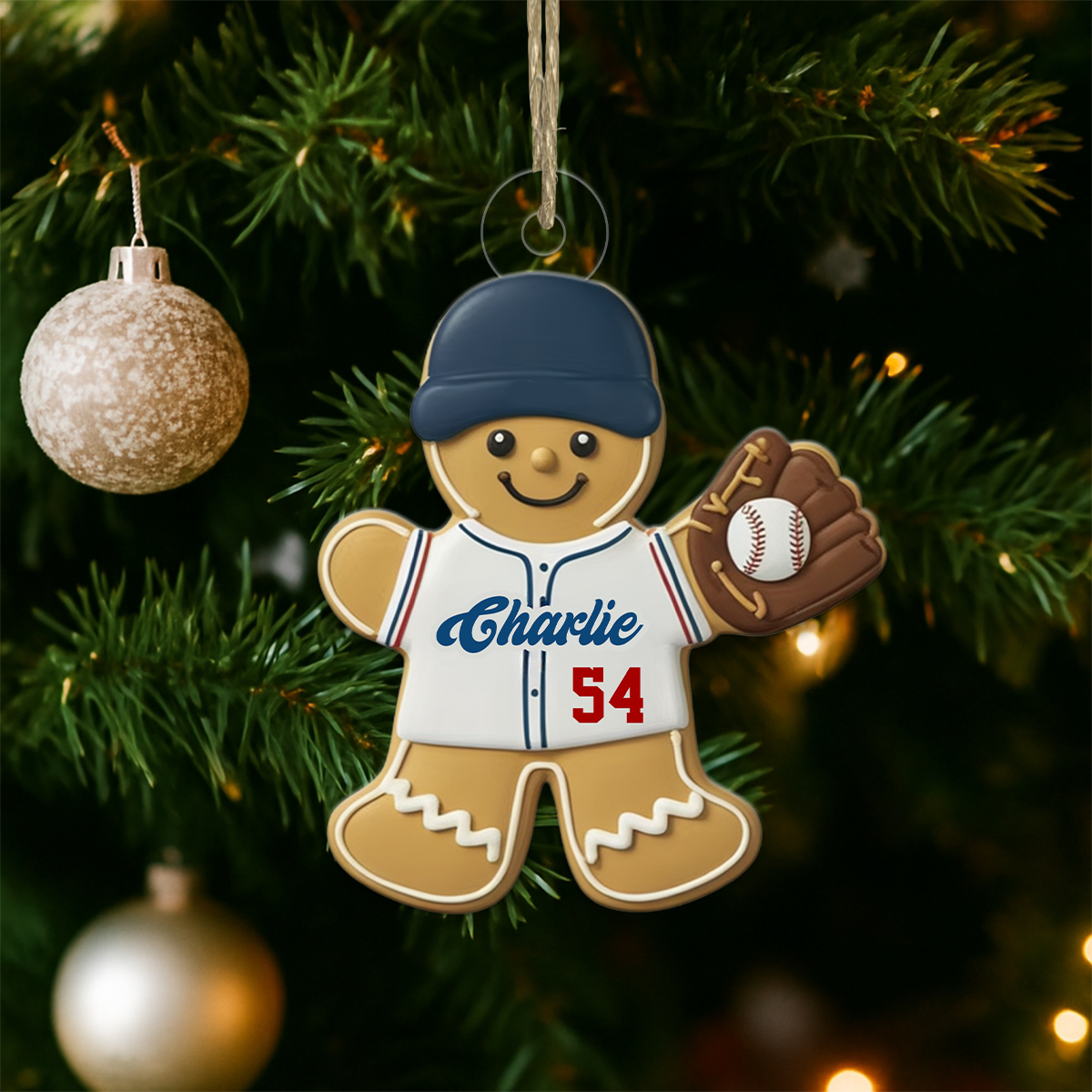 Custom Name Gingerbread Baseball Acrylic Ornament Christmas Gift