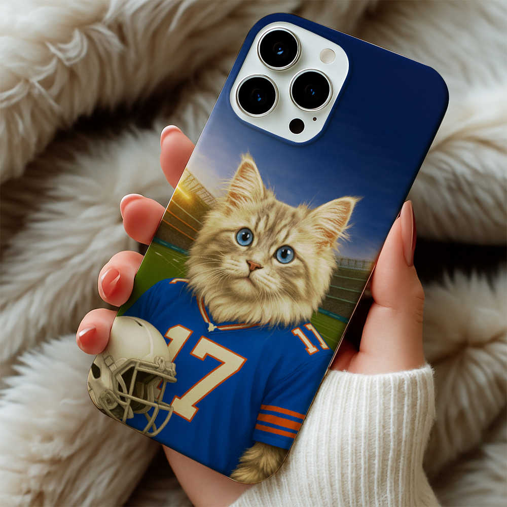 Custom Cat Photo Football Style Phone Case _ Gift For Cat Lovers