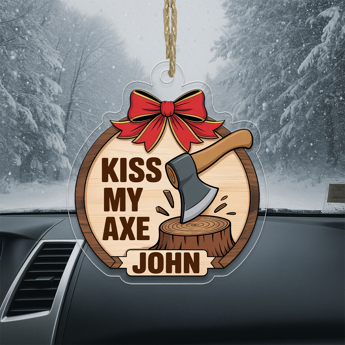 Personalized Kiss My Axe Adult Ornament, Funny Custom Christmas Tree Decoration, Lumberjack Gift, Woodworker Ornament, Holiday Gag Gift Idea