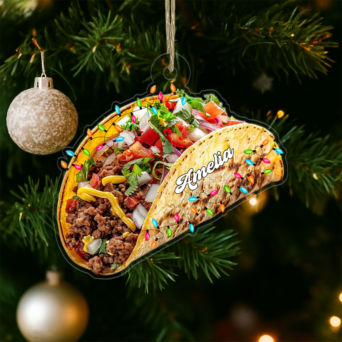 Custom Name Taco Food Lover Acrylic Ornament Christmas Gift