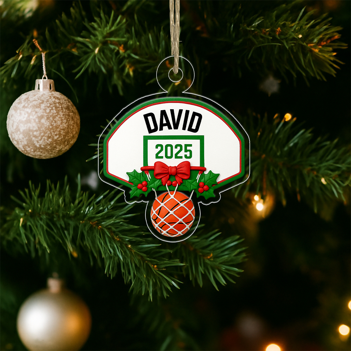 Custom Name Basketball Xmas 2025 Acrylic Ornament Christmas Gift