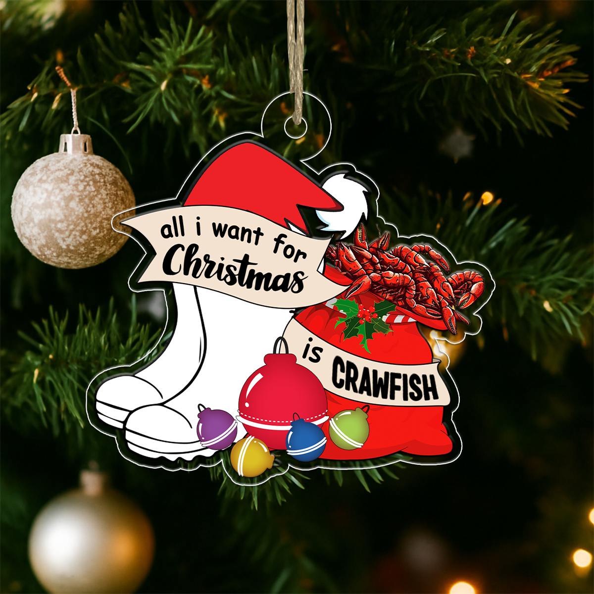 Custom Name Crawfish All I Want Acrylic Ornament Christmas Gift