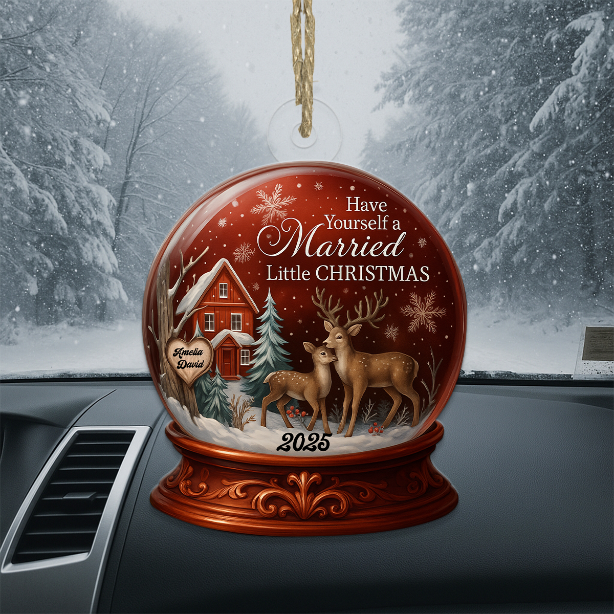 Custom Name Deer Couple Married Xmas