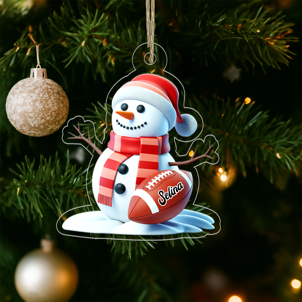 Custom Name Football Snowman Acrylic Ornament Christmas Gift