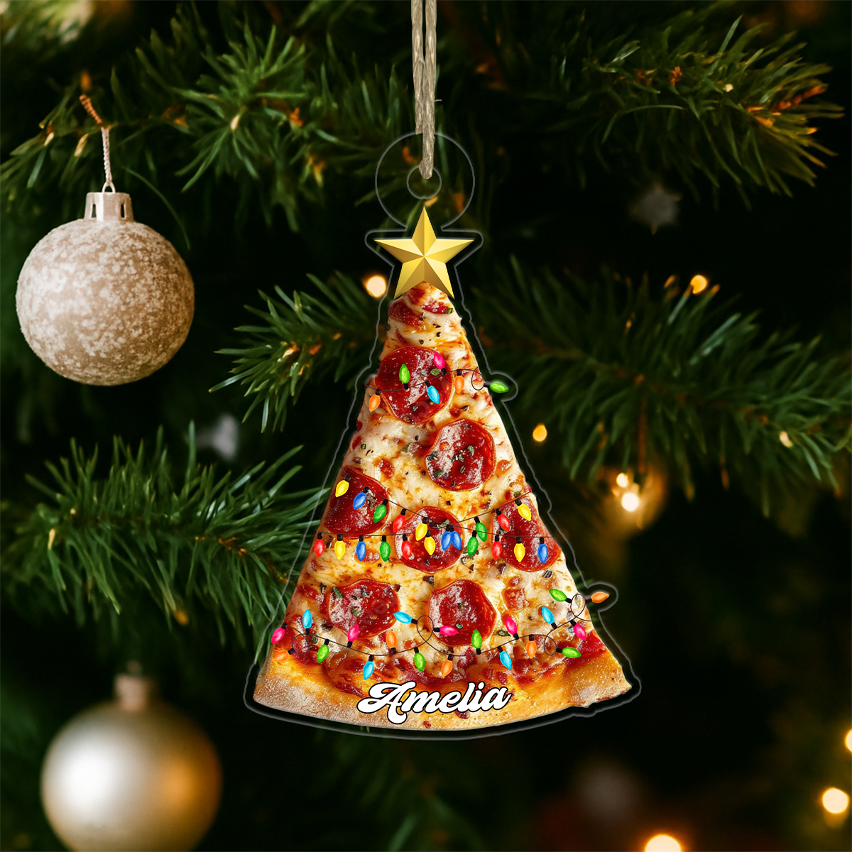 Custom Name Pizza Christmas Food Acrylic Ornament Christmas Gift