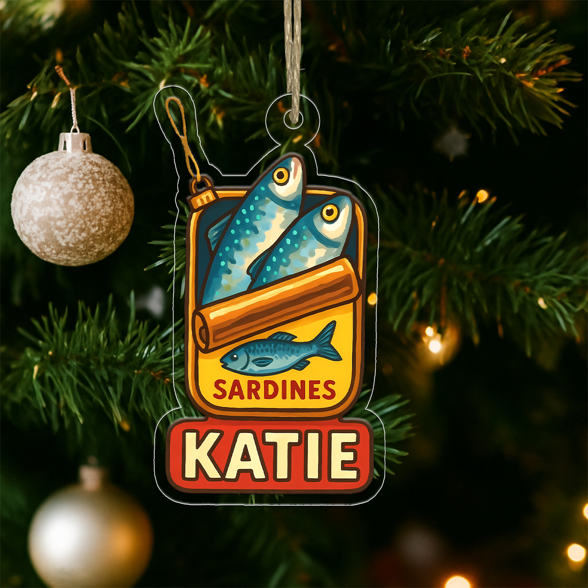 Personalized Tin of Sardines Ornament, Custom Funny Christmas Ornament, Food Lover Gift, Unique Keepsake