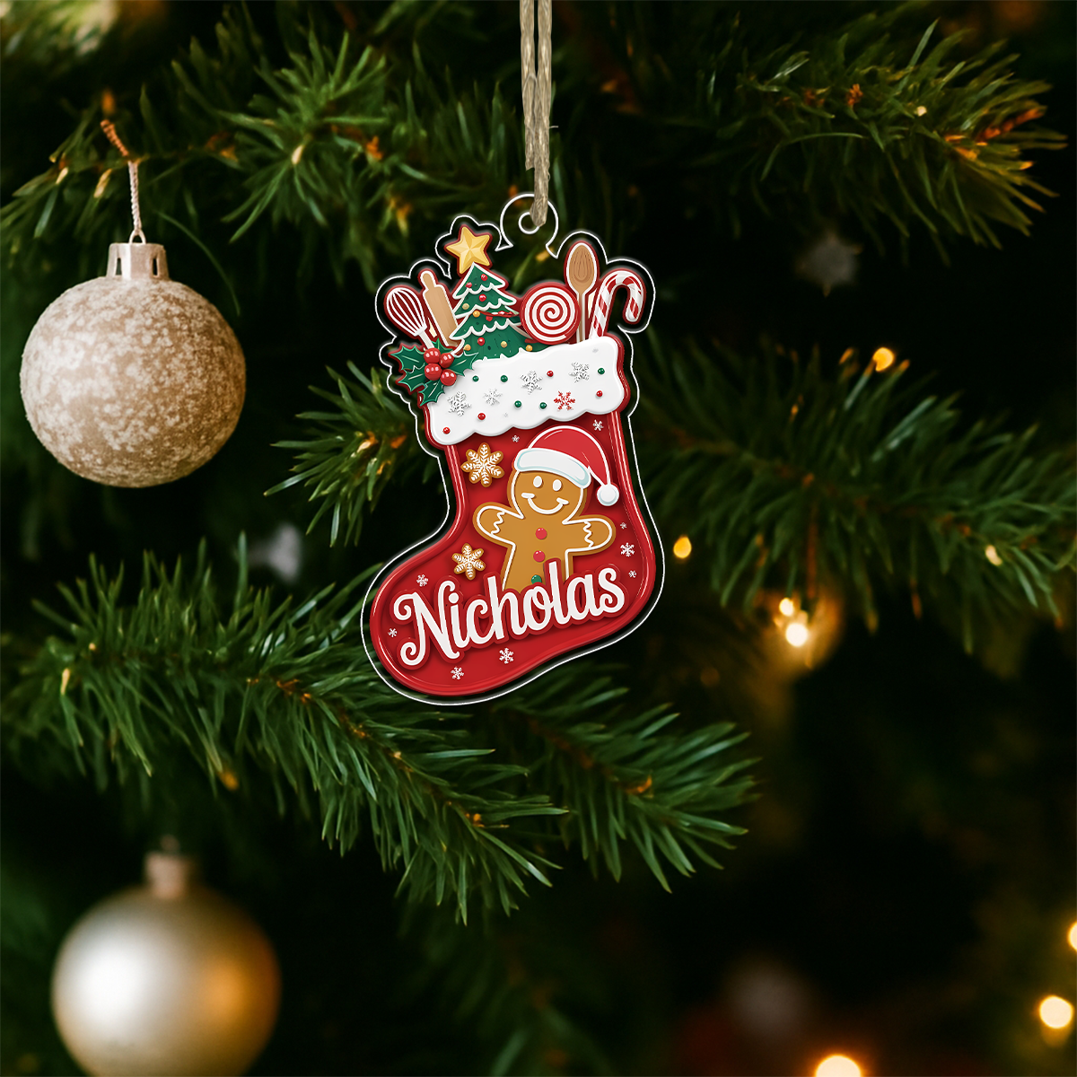 Custom Name Cooking Hub Christmas Stocking With Utensils Acrylic Ornament Christmas Gift