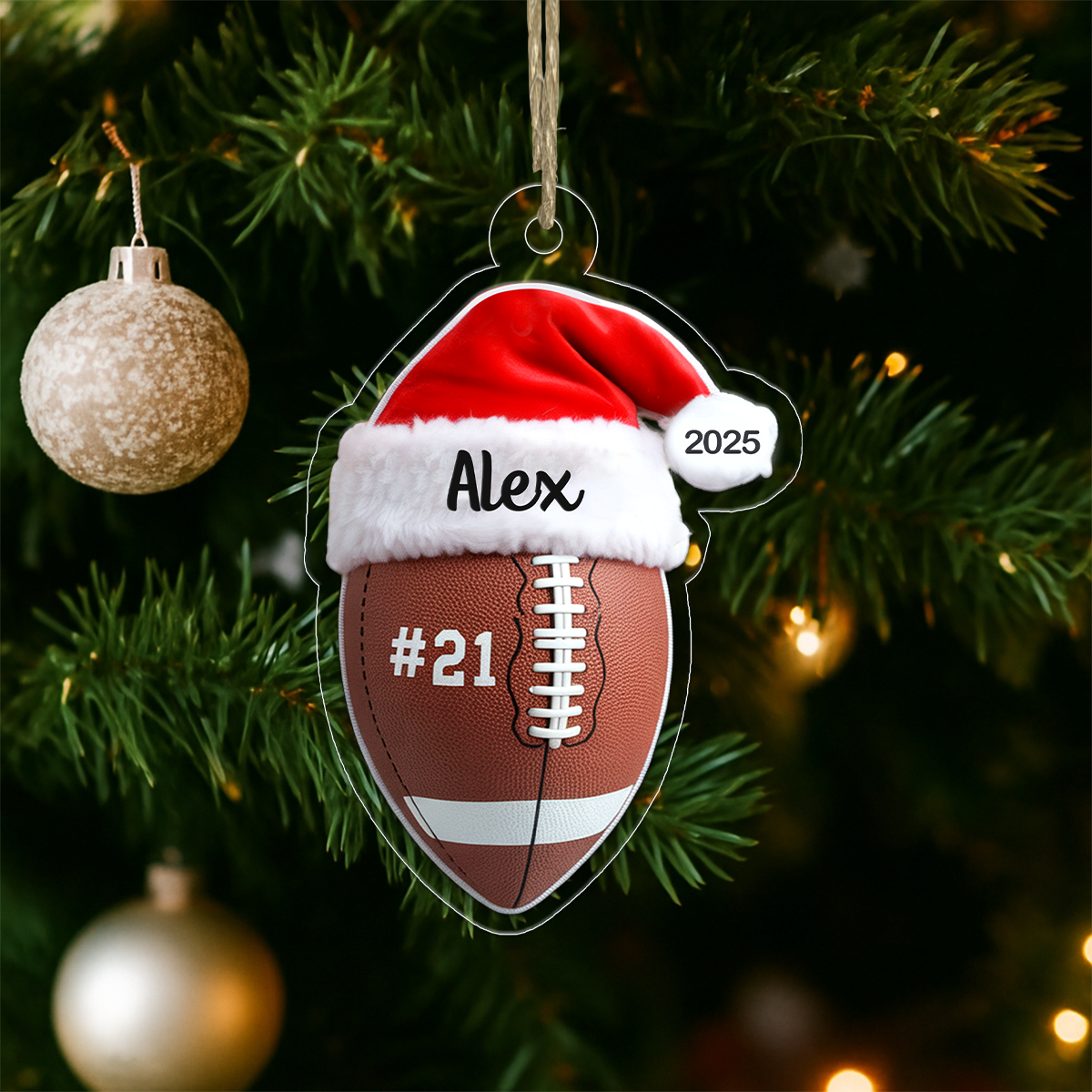 Custom Name Football Merry Christmas Acrylic Ornament Christmas Gift