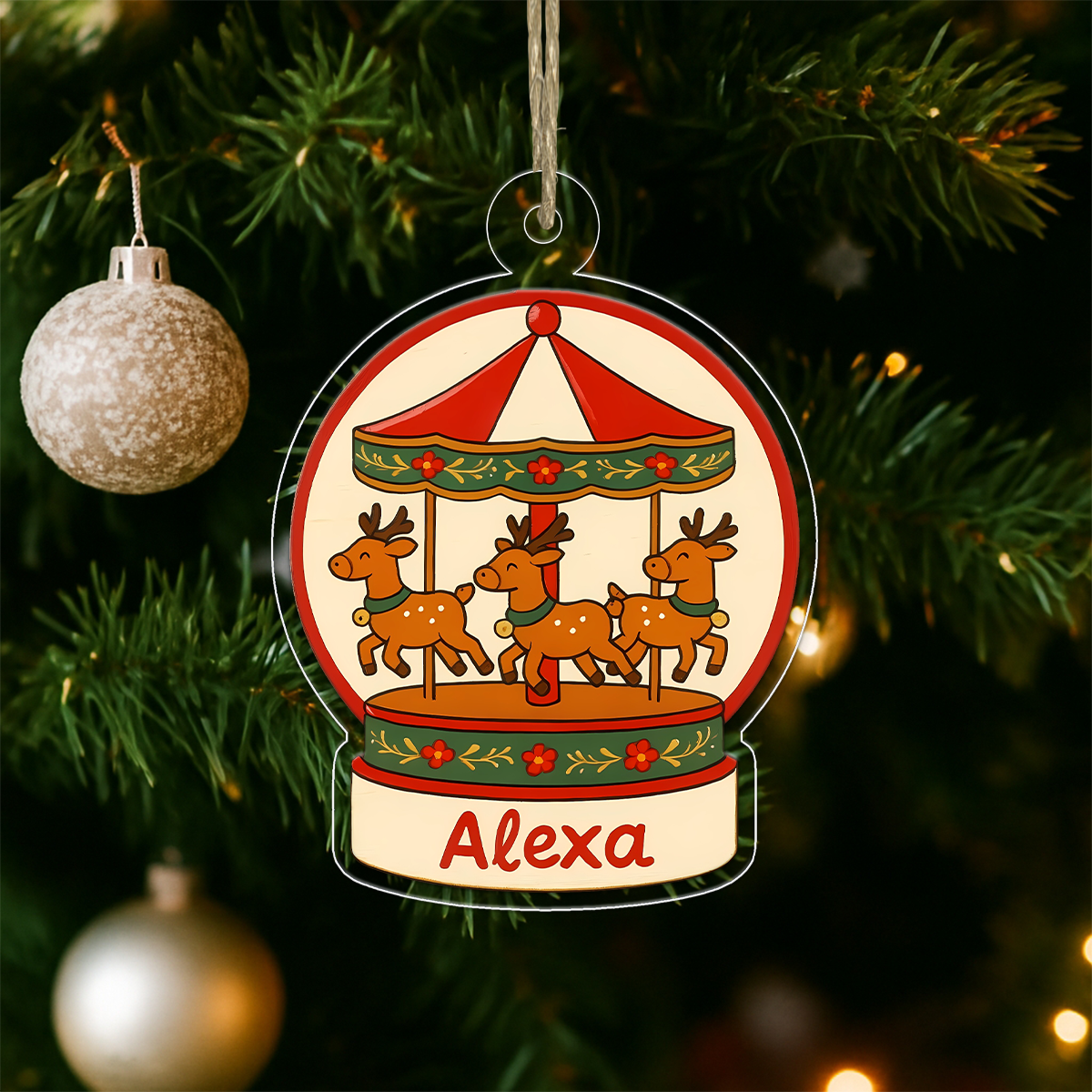 Personalized Reindeer Carousel Ornament, Custom Christmas Carousel Decoration, Holiday Reindeer Ornament, Winter Keepsake, Unique Xmas Gift