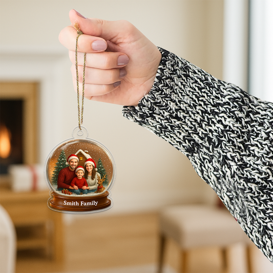 Custom Photo Family Christmas Snow Globe Ornament, Personalized Picture Ornament, Holiday Keepsake Gift, Unique Family Decoration