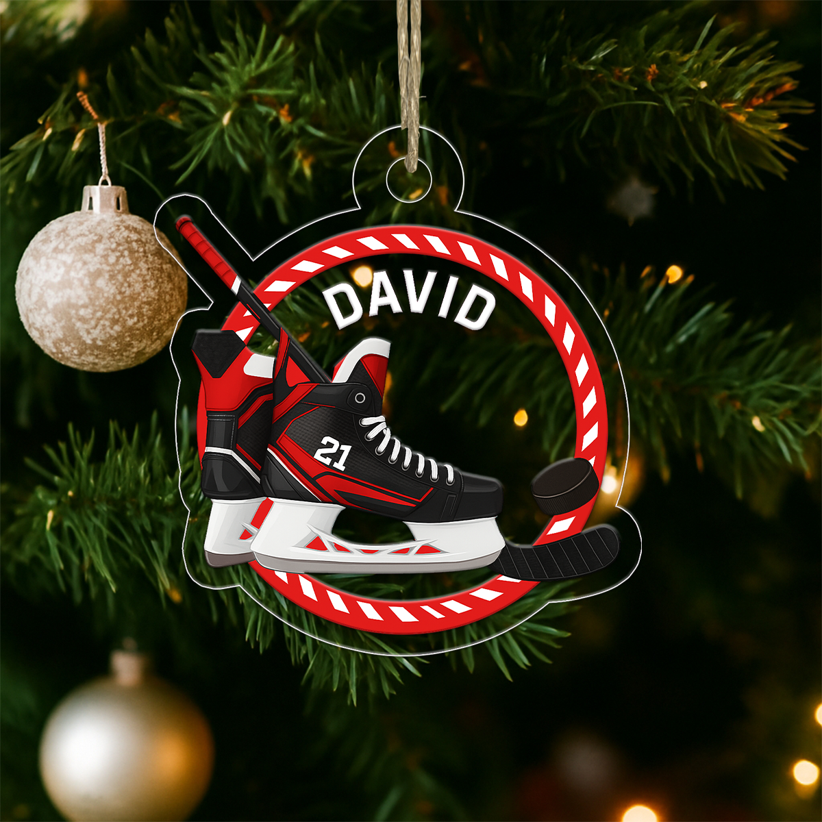 Custom Name And Number Ice Hockey Skate Acrylic Ornament Christmas Gift